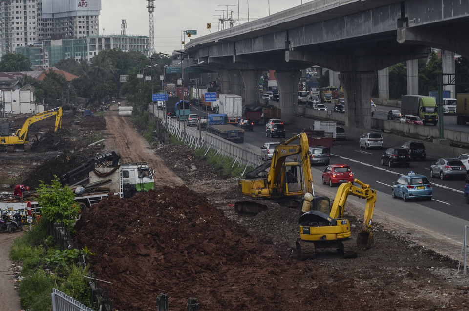 The Jakarta-Bandung high-speed rail project under construction in Bekasi, West Java, in February. (Antara Photo/Fakhri Hermansyah)