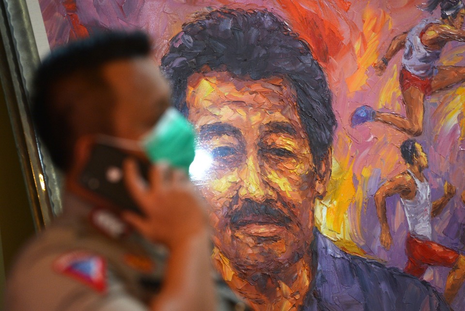 A painting of Bob Hasan at his home in Kebayoran Baru, South Jakarta, on Tuesday. (Antara Photo/Aditya Pradana Putra).