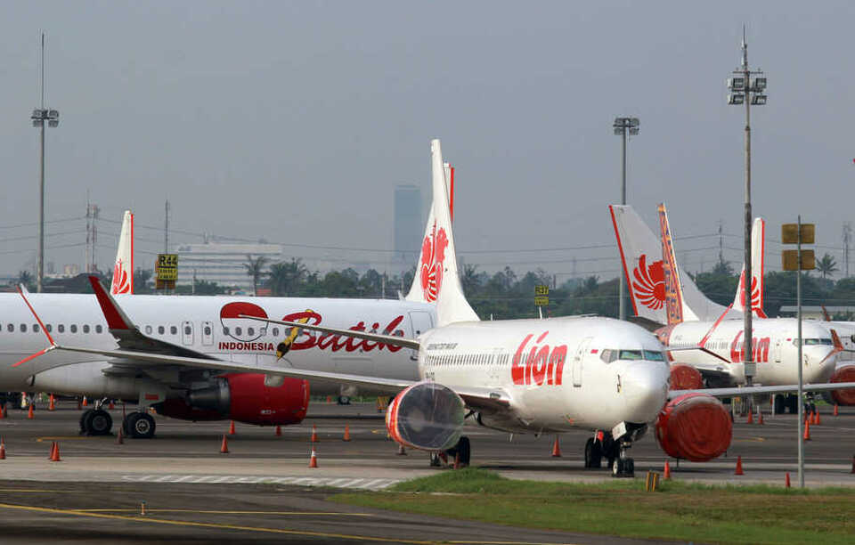 Lion Air airplanes parked at Soekarno-Hatta International Airport in Tangerang, Banten. (Antara Photo/Muhammad Iqbal)