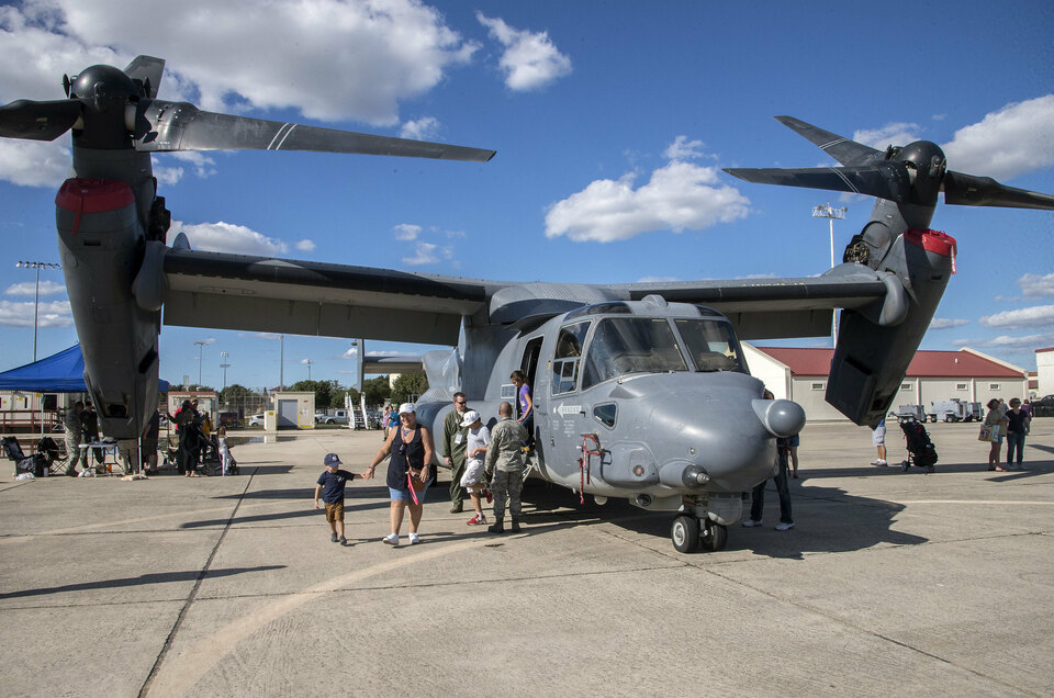Members of the San Antonio community board a CV-22 Osprey during the 2015 Joint Base San Antonio Air Show and Open House in October 2015 in Texas. (Photo courtesy of Robert Sullivan)