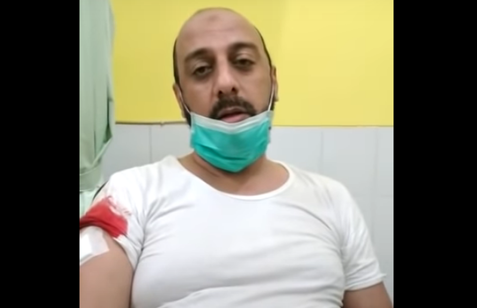 Muslim preacher Syekh Ali Jaber appears on a YouTube video only hours after he is stabbed by an unidentified man during a sermon in Bandar Lampung, Lampung, on Sept. 13, 2020.