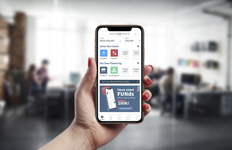 Jakarta-based fintech company Lunaria Annua Teknologi, commonly known by its peer-to-peer lending platform KoinWorks, is confident of meeting its target of turning profitable in 2020. (Photo courtesy of Koinworks)