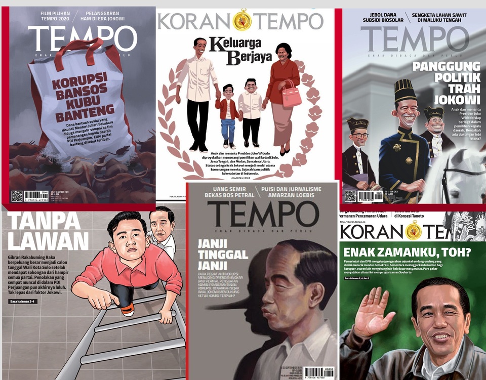 Issues from Tempo magazine and newspaper that carry special reports critical of President Joko Widodo.