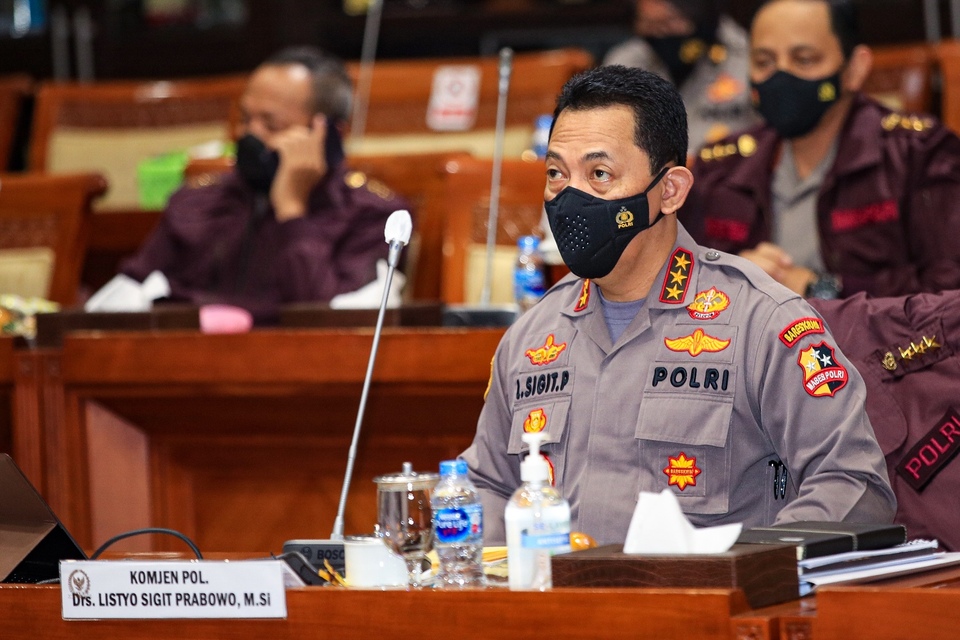 Listyo Sigit Prabowo attends a House of Representatives hearing on his nomination as the new police chief at the legislature building in Central Jakarta on Jan. 20,. 2021. (Beritasatu Photo)