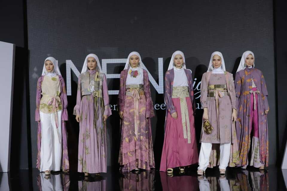 Inen Signature eco-print collection at the annual Muslim Fashion Festival (Muffest) at Kota Kasablanka mall in Jakarta on March 27, 2021. (Photo Courtesy of Muffest 2021)