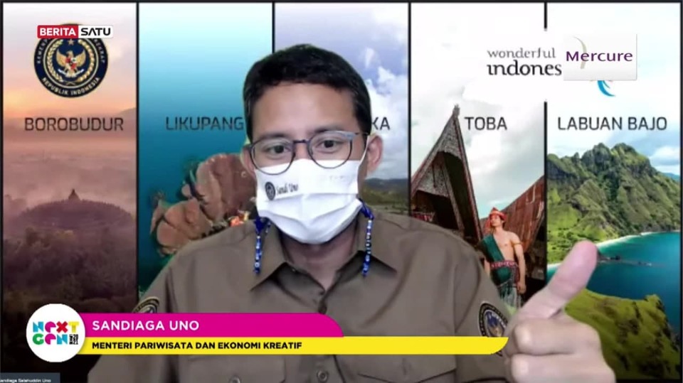 Tourism and Creative Economy Minister Sandiaga Uno at the Next Gen Summit 2021 event held by BeritaSatu Media Holdings on April 7, 2021. (JG Screenshot)