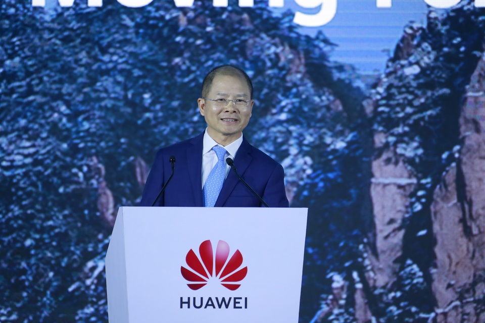 Huawei's rotating chairman Eric Xu at Huawei's 18th Global Analyst Summit in Shenzhen, China, on April 12, 2021. (Photo Courtesy of Huawei)	