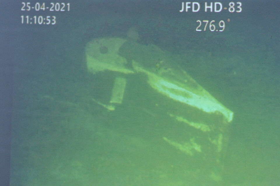 An image captured by Singaporean Navy's remotely-operated underwater vehicle shows the debris of Indonesian submarine KRI Nanggala-402 on the seabed off Bali on April 25, 2021. (Antara Photo/Fikri Yusuf)