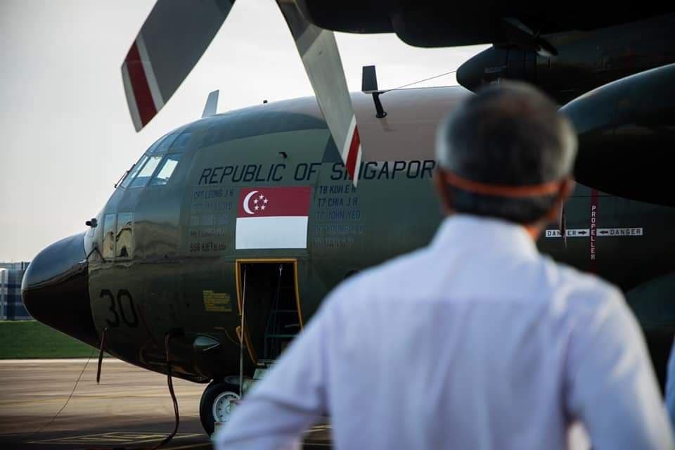 Singapore Foreign Minister Vivian Balakrishnan sends off two Singapore Air Force C-130 aircrafts carrying medical aid for Indonesia at the Paya Lebar air base, Singapore, on July 9, 2021. (Photo Courtesy of Vivian Balakrishnan)