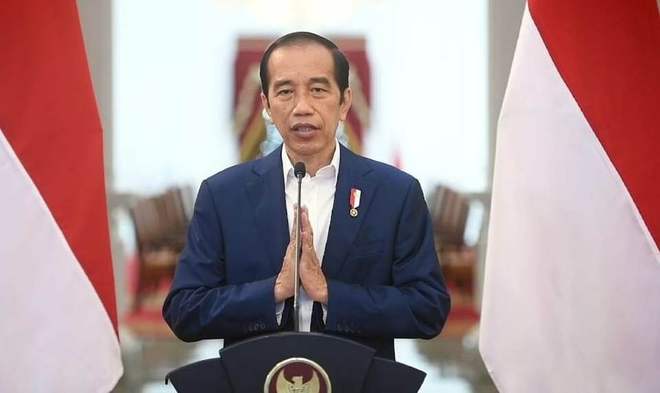 President Joko Widodo delivers a speech in a recorded video to open the Investor Daily Summit on July 13, 2021. The three-day event hosted by the business newspaper gathers top executives in various industries from automotive and healthcare to technology and real estates. (Beritasatu Photo)