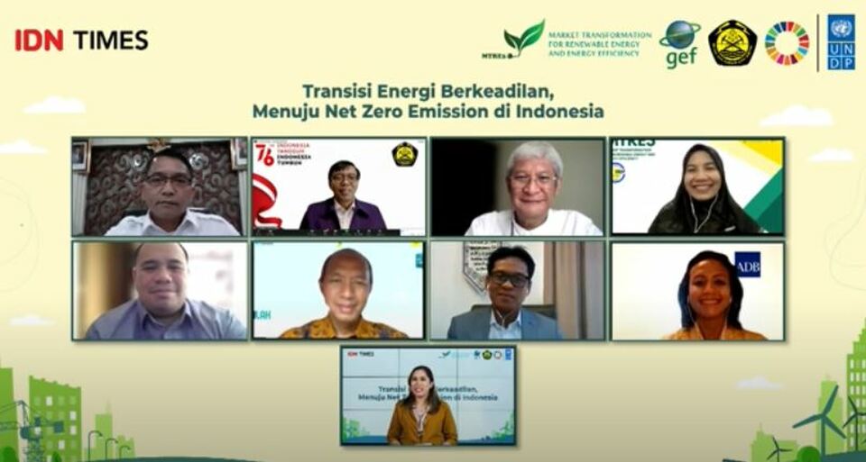 UNDP hosts an online discussion themed "Just Energy Transition towards Net Zero in Indonesia" on August 25, 2021. (Screenshot)