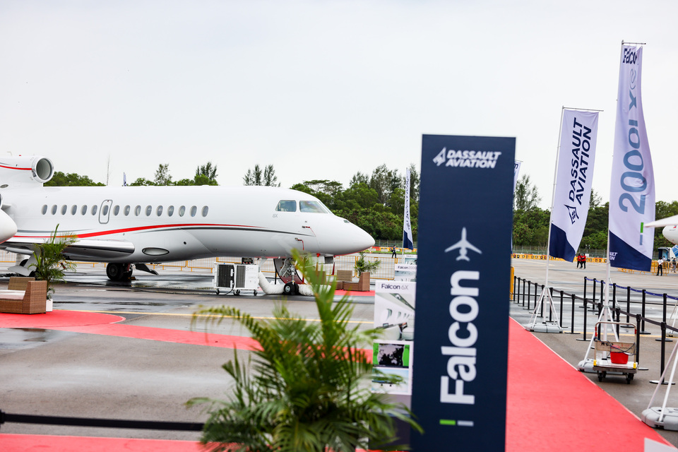 Dassault Aviation showcases its Falcon business jet at the 2022 Singapore Airshow. The event takes place on February 15-18, 2022. (Photo Courtesy of Dassault Aviation)