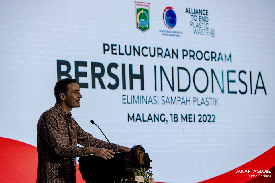 Jacob Duer, President and CEO of the Alliance gives a speech during Bersih Indonesia launching program at Malang Regency City Hall in East Java on May 18, 2022. (JG Photo/Yudha Baskoro)