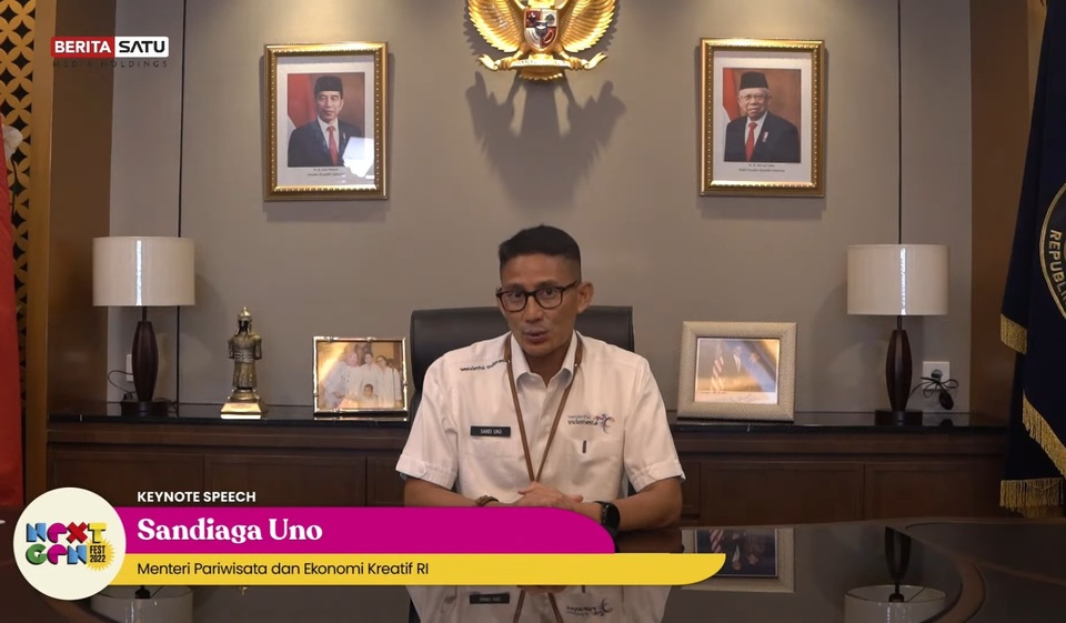 Tourism and Creative Economy Minister Sandiaga Uno kicks off the Next Gen Fest 2022 on July 13, 2022. (JG Photo/Jayanty Nada Shofa)