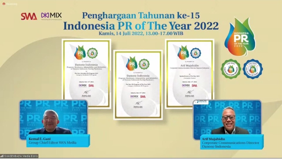 Danone Indonesia wins six awards at the Indonesia PR of the Year 2022 on July 14, 2022. (Photo Courtesy of Danone Indonesia)