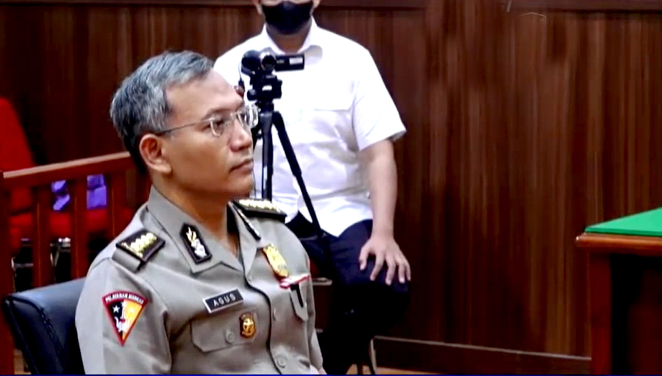 Chief Comr. Agus Nurpatria appears in ethics hearing at the National Police headquarters in Jakarta on Sept. 7, 2022. He is accused of obstruction of justice in the ongoing investigation into the July 8 murder of fellow officer Nofriansyah Yosua. (Videography/Argo Dwi Santoso)