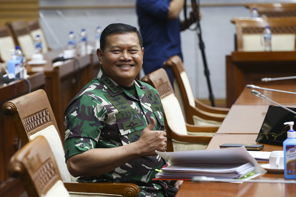 Navy Chief of Staff Admiral Yudo Margono attends the House of Representatives hearing on his nomination as the Armed Forces commander at the legislature building in Jakarta on December 2, 2022. (Antara photo)