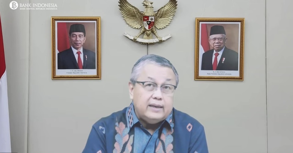 Bank Indonesia Governor Perry Warjiyo speaks during an online press briefing broadcasted from the central bank headquarter in Jakarta, on Thursday, Dec 22, 2022. (JG Screenshot)