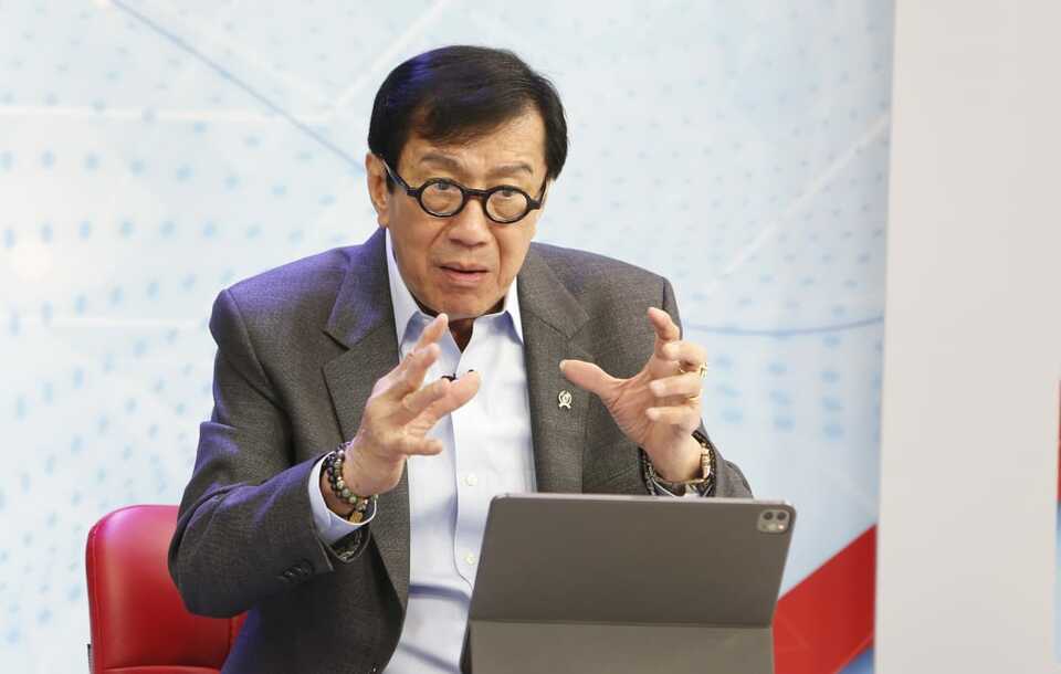 Justice Minister Yasonna Laoly speaks during an interview at BTV studio in Jakarta on January 5, 2023. (B-Universe photo/Uthan A. Rachim)