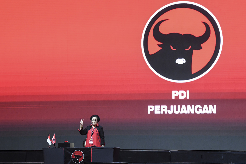 Indonesian Democratic Party of Struggle (PDI-P) Chairwoman Megawati Soekarnoputri delivers a speech during the 50th anniversary of the ruling party at the Jakarta International Expo building on January 10, 2023. (Antara photo)