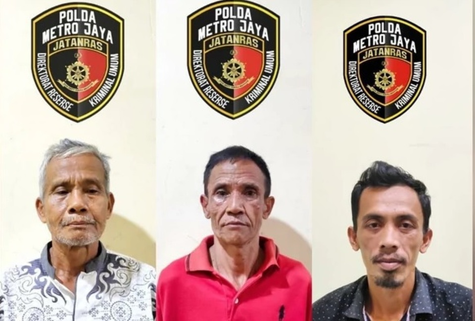A photomontage released by the Jakarta Police shows three suspected murderers, from left: Solihin, 65, Wowon Erawan, 60, and Dede Solehudin, 35.