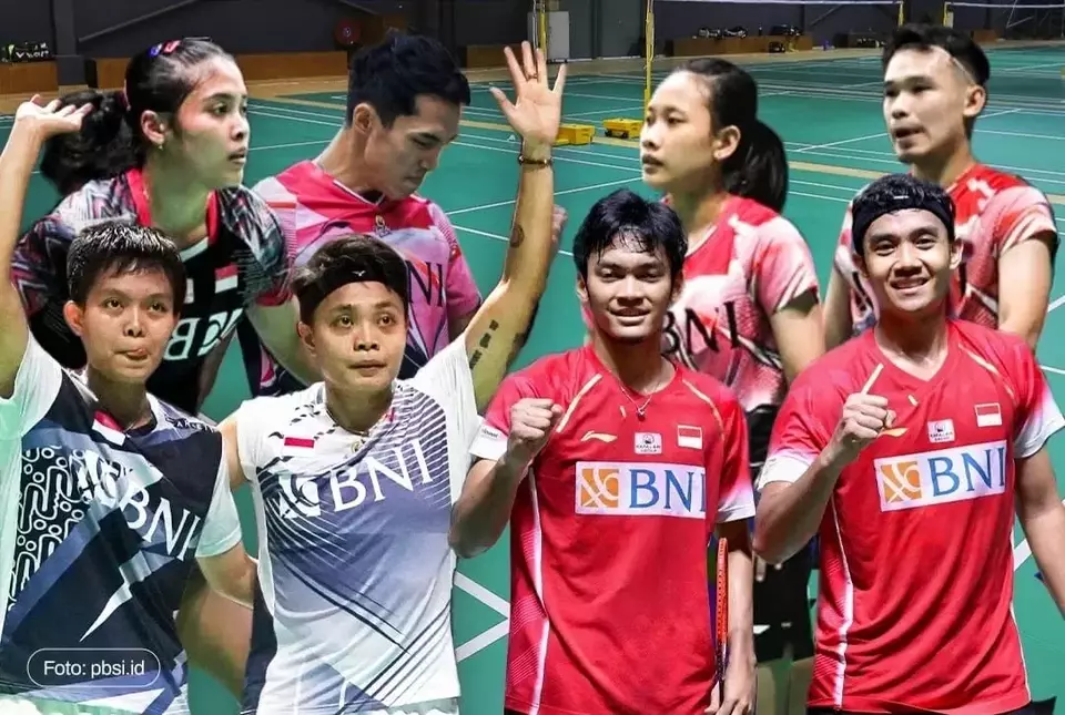 Indonesian badminton players who will compete at the 2023 All England tournament. (Photo Courtesy of PBSI)