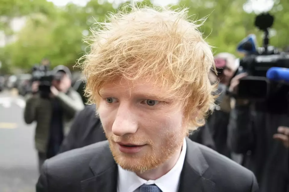 Recording artist Ed Sheeran arrives at New York Federal Court as proceedings continue in his copyright infringement trial, Thursday, May 4, 2023, in New York. (AP Photo/John Minchillo)