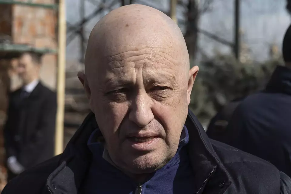 Yevgeny Prigozhin, the owner of the Wagner Group military company, arrives during a funeral ceremony at the Troyekurovskoye cemetery in Moscow, Russia, Saturday, April 8, 2023. (AP Photo, file)