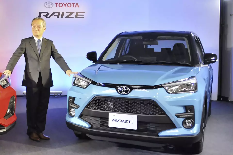 Toyota Raize hybrid vehicle produced by Daihatsu Motor Co. is unveiled in Tokyo on Nov. 5, 2019. Toyota has found improper crash tests for a model and suspended shipments, in the latest in a series of embarrassing woes plaguing Japan