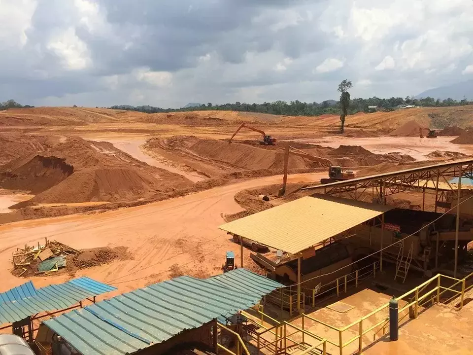 This photo published on Oct. 18, 2098, by the Energy and Mineral Resources Ministry shows a bauxite mine in Tayan district, West Kalimantan, operated by state-owned mining company Antam.