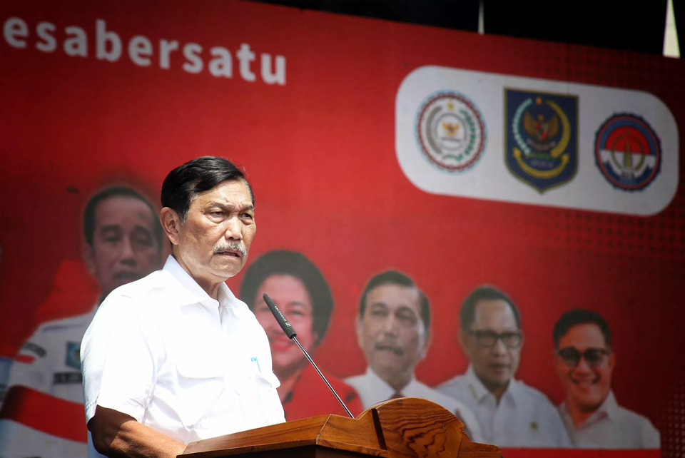 Chief Investment Minister Luhut Binsar Pandjaitan attends a village government-level forum in Jakarta on March 19, 2023. (B1 Photo/Joanito de Saojao)
