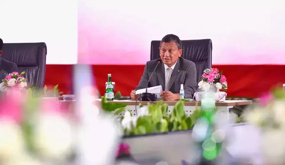 Energy Minister Arifin Tasrif delivers a speech during the 41st Senior Officials Meeting on Energy at the ASEAN Secretariat in Jakarta, Monday, June 19, 2023. (Handout)