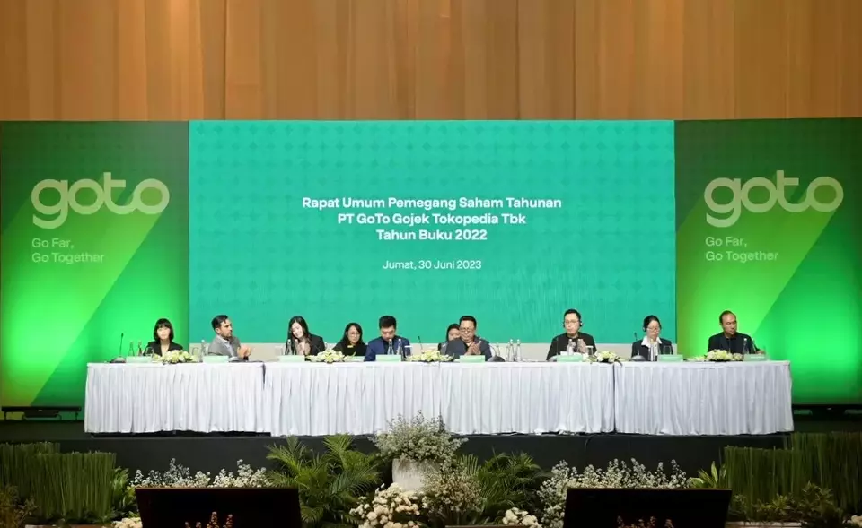 Tech company GoTo Gojek Tokopedia (GOTO) holds the annual meeting of shareholders in Jakarta, Friday, June 30, 2023. (Zsazya Senorita)