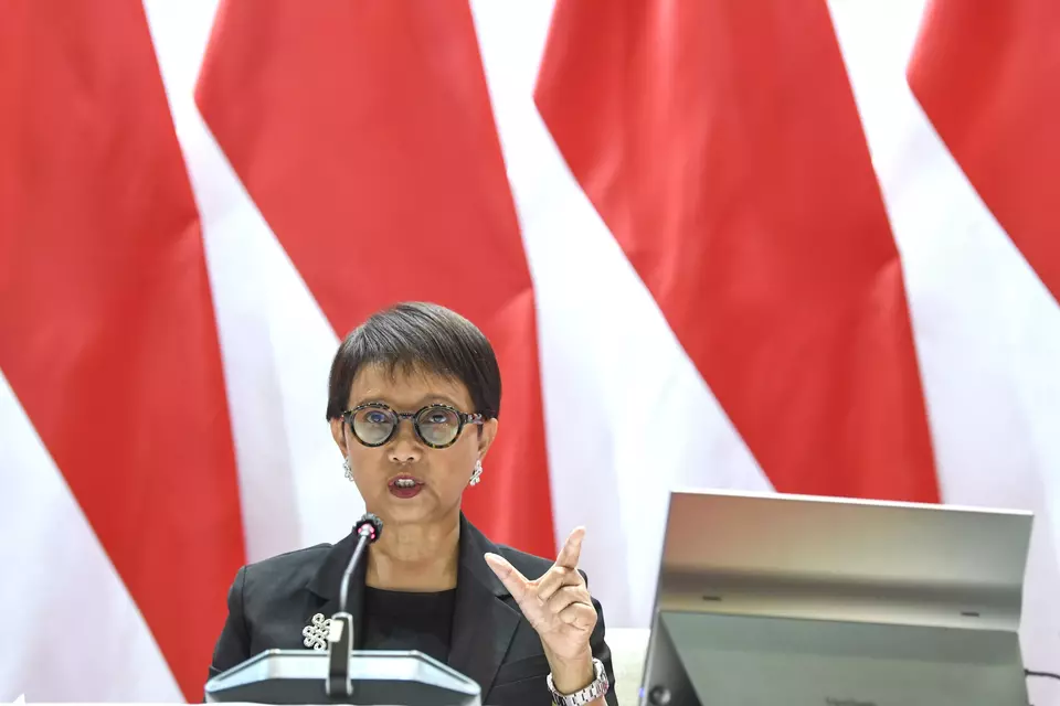 Foreign Affairs Minister Retno Marsudi holds a press conference in regards to the upcoming ASEAN Ministerial Meeting in Jakarta on July 7, 2023. (Antara Photo/M Risyal Hidayat)