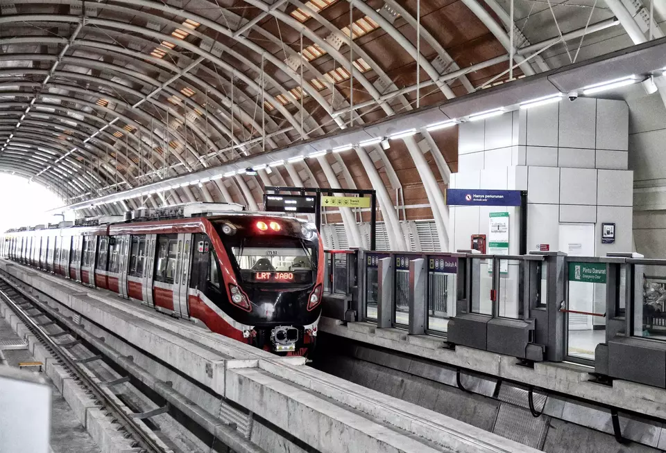 A Jabodebek Light Rail Transit (LRT) train enters Dukuh Atas Station in Jakarta on Thursday, July 6, 2023. (B-Universe Photo/Joanito De Saojoao)