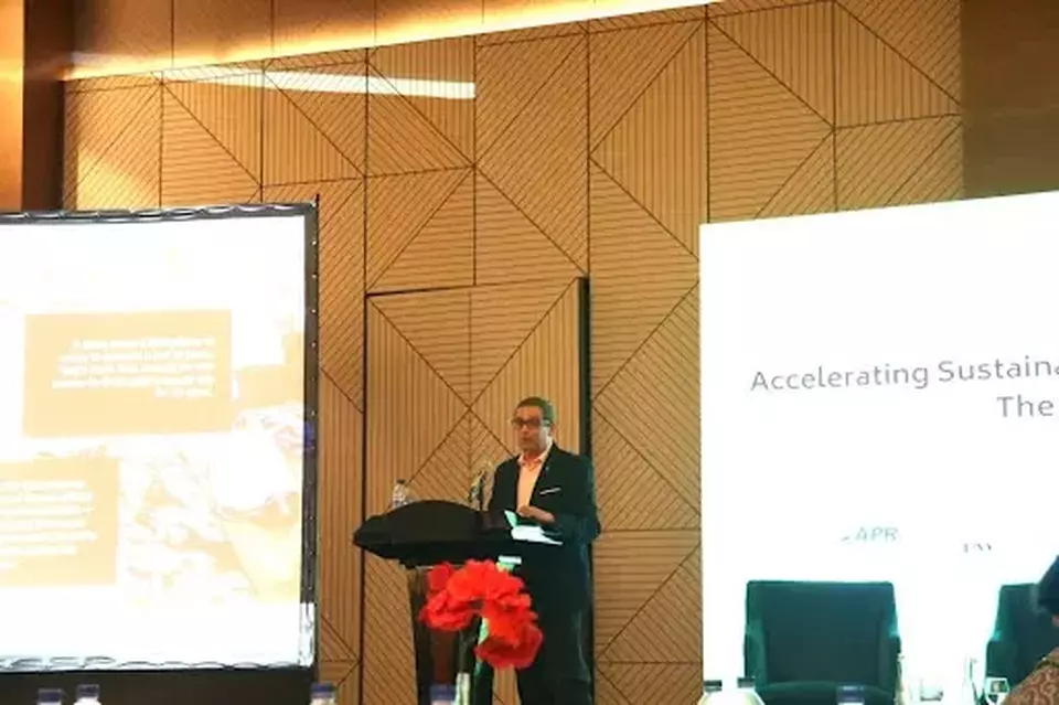 APR general manager Saleel Rajaram Nayak speaks at a ZNDC conference in Jakarta on July 5, 2023. 