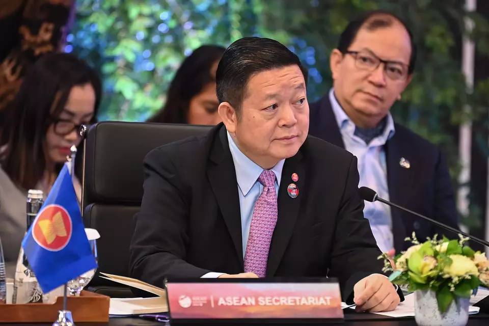 ASEAN Secretary-General Kao Kim Hourn attends the SEANWFZ commission meeting in Jakarta on July 11, 2023. (Antara Photo/Aditya Pradana Putra)