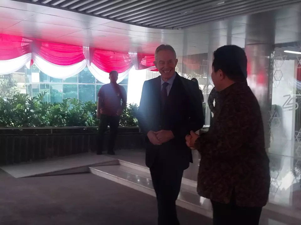 Former UK Prime Minister Tony Blair meets with SOE Minister Erick Thohir in Jakarta on July 21, 2023. (JG Photo/Jayanty Nada Shofa)