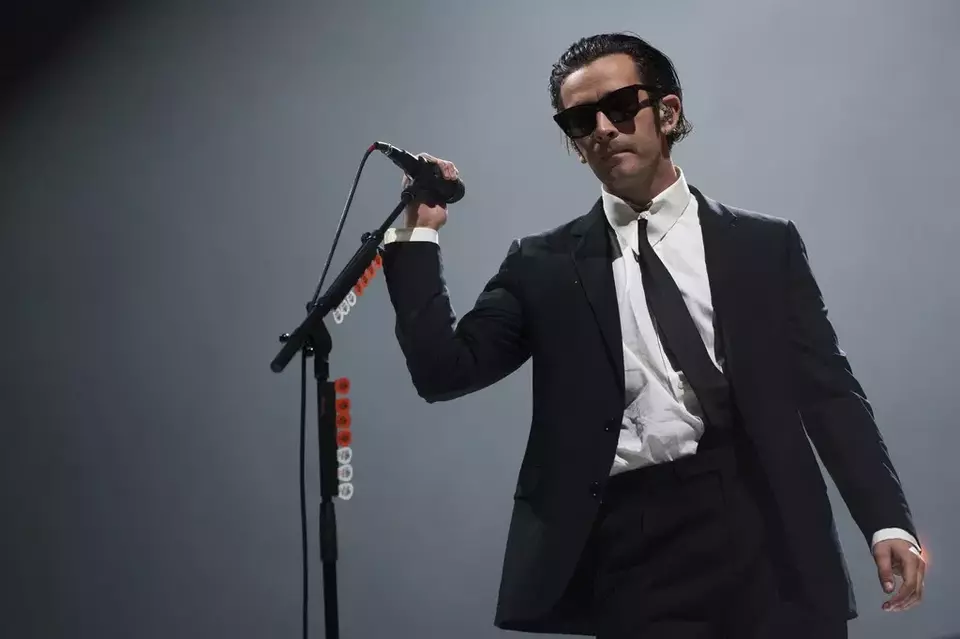 FILE - Matty Healy of the 1975 performs at the Reading Music Festival, England, Sunday, Aug. 28, 2022. (Photo by Scott Garfitt/Invision/AP, file)