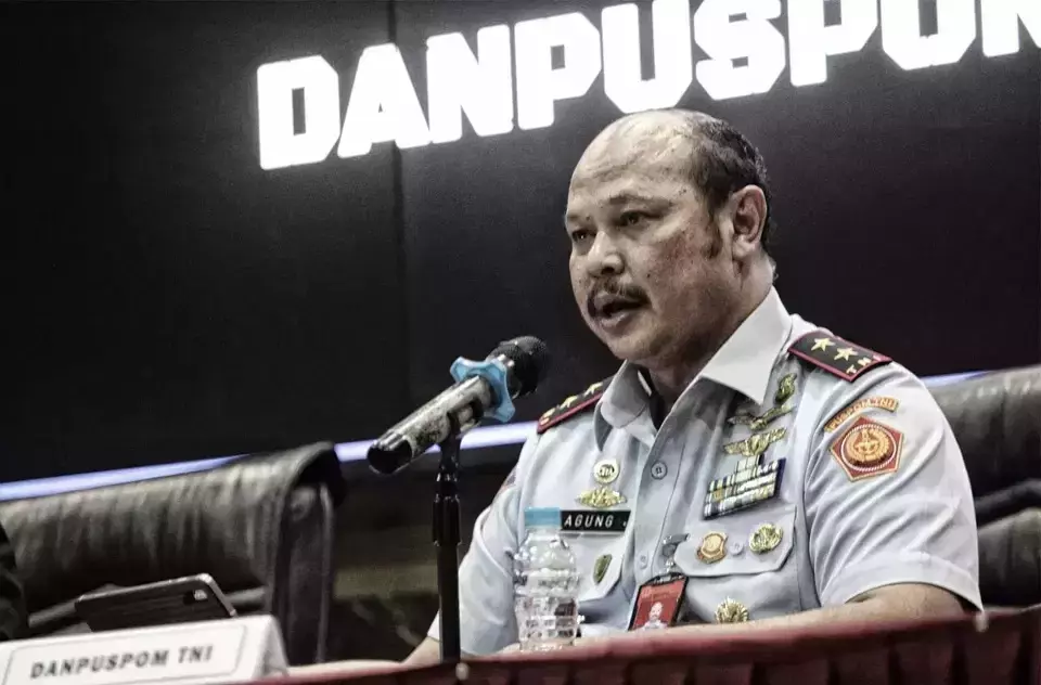 Military Police Commander Air Vice Marshal Agung Handoko speaks at a news conference at the Indonesian Military Headquarters in East Jakarta, Monday, July 31, 2023. (B-Universe photo/Joanito De Saojoao)