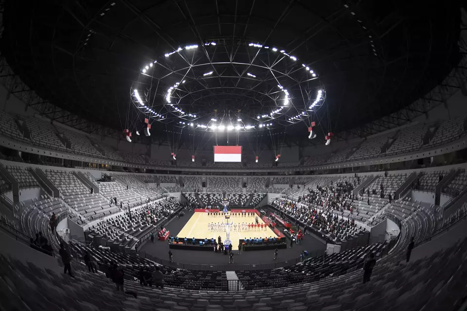 The Indonesia Arena Indoor Stadium in Jakarta is photographed on Aug. 2, 2023, during the International Basketball Invitational tournament. (Antara photo/M Risyal Hidayat)