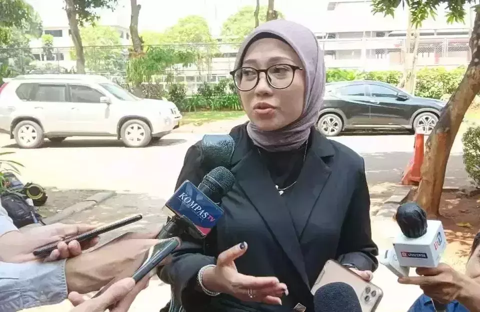 Lawyer Mellisa Anggraeni speaks to journalists at the Jakarta Police headquarters, Wednesday, Aug. 9, 2023. (B-Universe photo/Ilham Oktafian)
