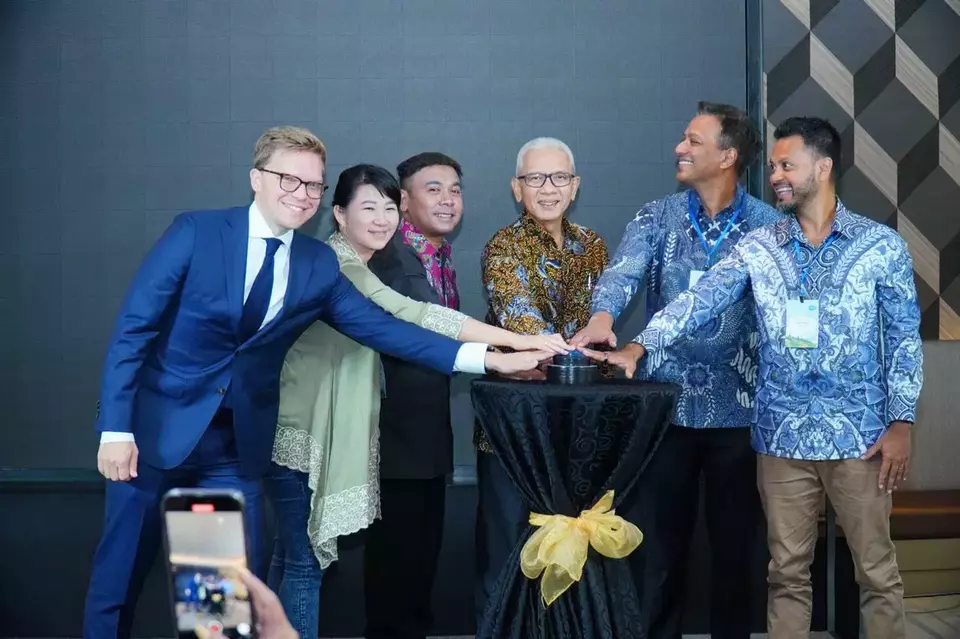 Salesforce Indonesia executives pose for a photo during the opening of a new office in Jakarta, Thursday, Aug. 24, 2023. (Handout)