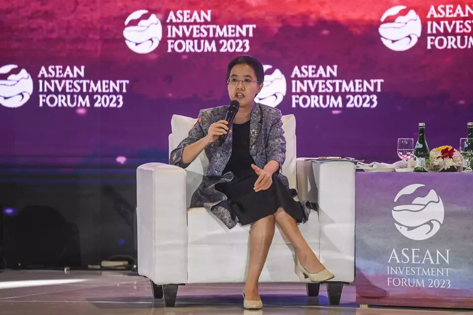 Lili Yan Ing speaks as a panelist at the ASEAN Investment Forum in Jakarta on September 2, 2023. Lili Yan Ing is the lead advisor for Economic Research Institute for ASEAN and East Asia (ERIA). (Antara Photo/2023 ASEAN Summit Media Center)