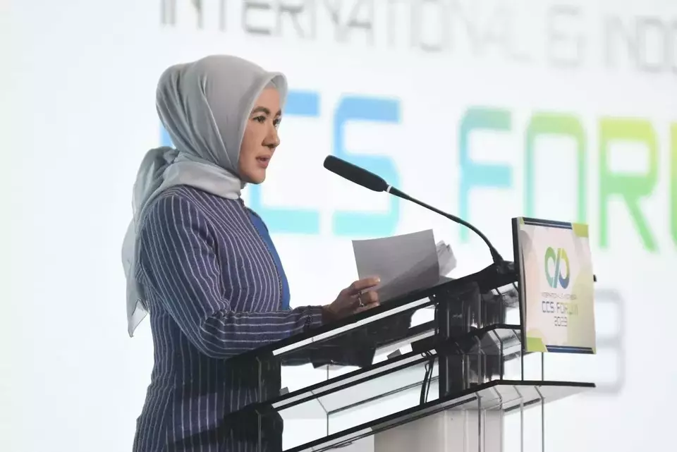 Pertamina chief executive director Nicke Widyawati gives an opening remarks at the International & Indonesia CCS Forum in Jakarta on September 11, 2023. (Photo Courtesy of Pertamina)