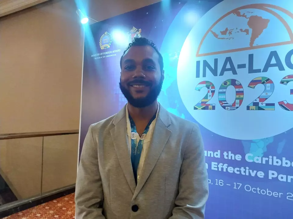 Alex Morrisey, a member of the Jamaican chamber of commerce, smiles for the Jakarta Globe on the sidelines of the Indonesia-Latin American and Caribbean (INA-LAC) Business Forum in Jakarta on Oct. 17, 2023. (JG Photo/Jayanty Nada Shofa)