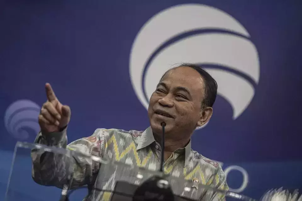 Communication and Informatics Minister 
Budi Arie Setiadi speaks in a news conference on government measures against online gambling in Jakarta, Thursday, Oct. 20, 2023. (Antara Photo/Aprillio Akbar)