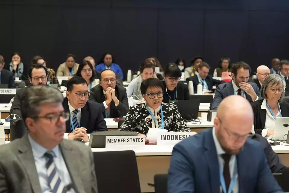 Foreign Affairs Minister Retno Marsudi attends the World Health Organization executive board meeting in Geneva on Dec. 10, 2023. (Photo Courtesy of Foreign Affairs Ministry)