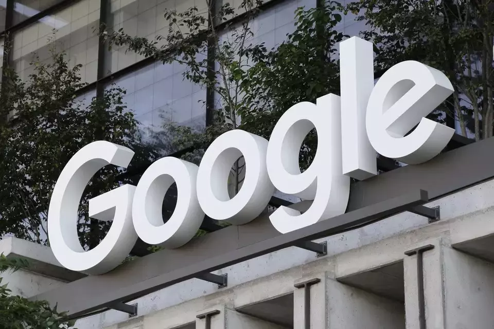 FILE - The Google sign is shown over an entrance to the company s new building in New York on Sept. 6, 2023. (AP Photo/Peter Morgan, File)