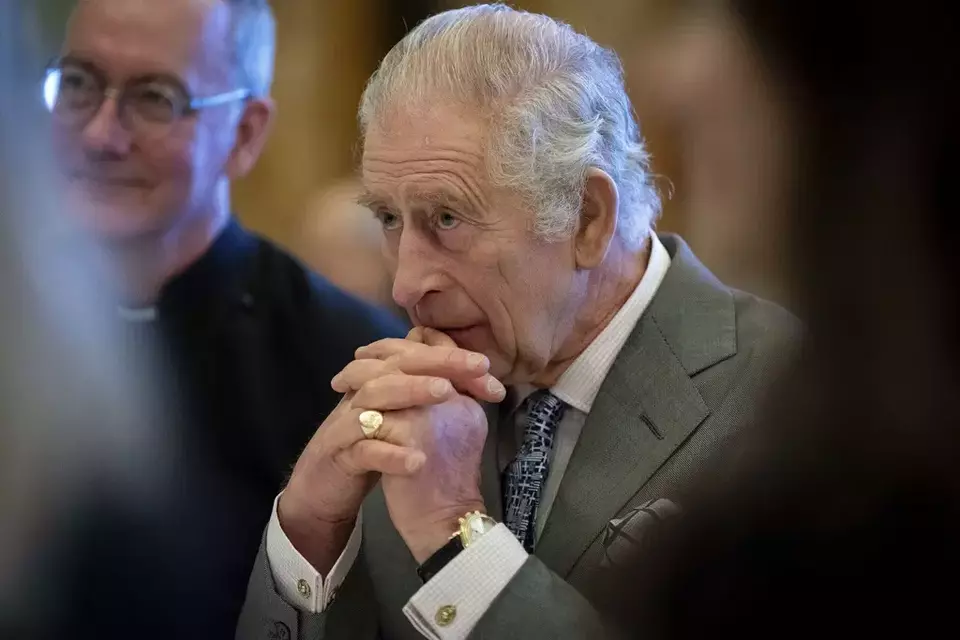 FILE - King Charles III hosts a gathering of young UK community and faith leaders to discuss the challenges their communities face, at Buckingham Palace, in London, Wednesday, Dec. 13, 2023. (Aaron Chown/Pool Photo via AP, File)